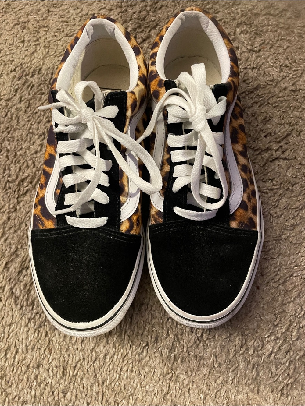 Vans Leopard Print Black Toe Skate Sneakers - White Laces